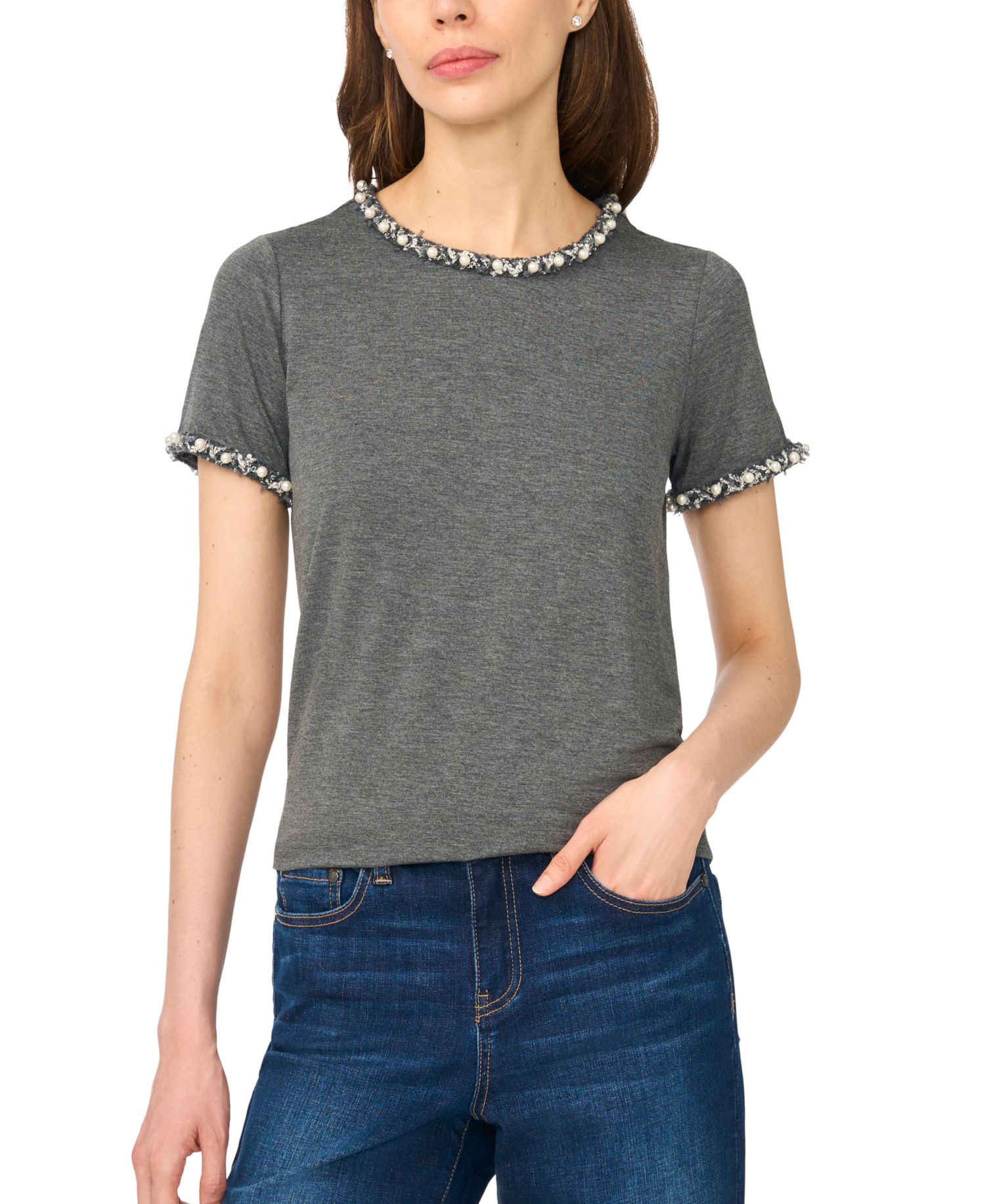 Women's Short-Sleeve Embellished Crew Neck Tee