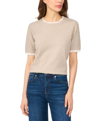 Women's Scalloped-Trim Short-Sleeve Crewneck Sweater