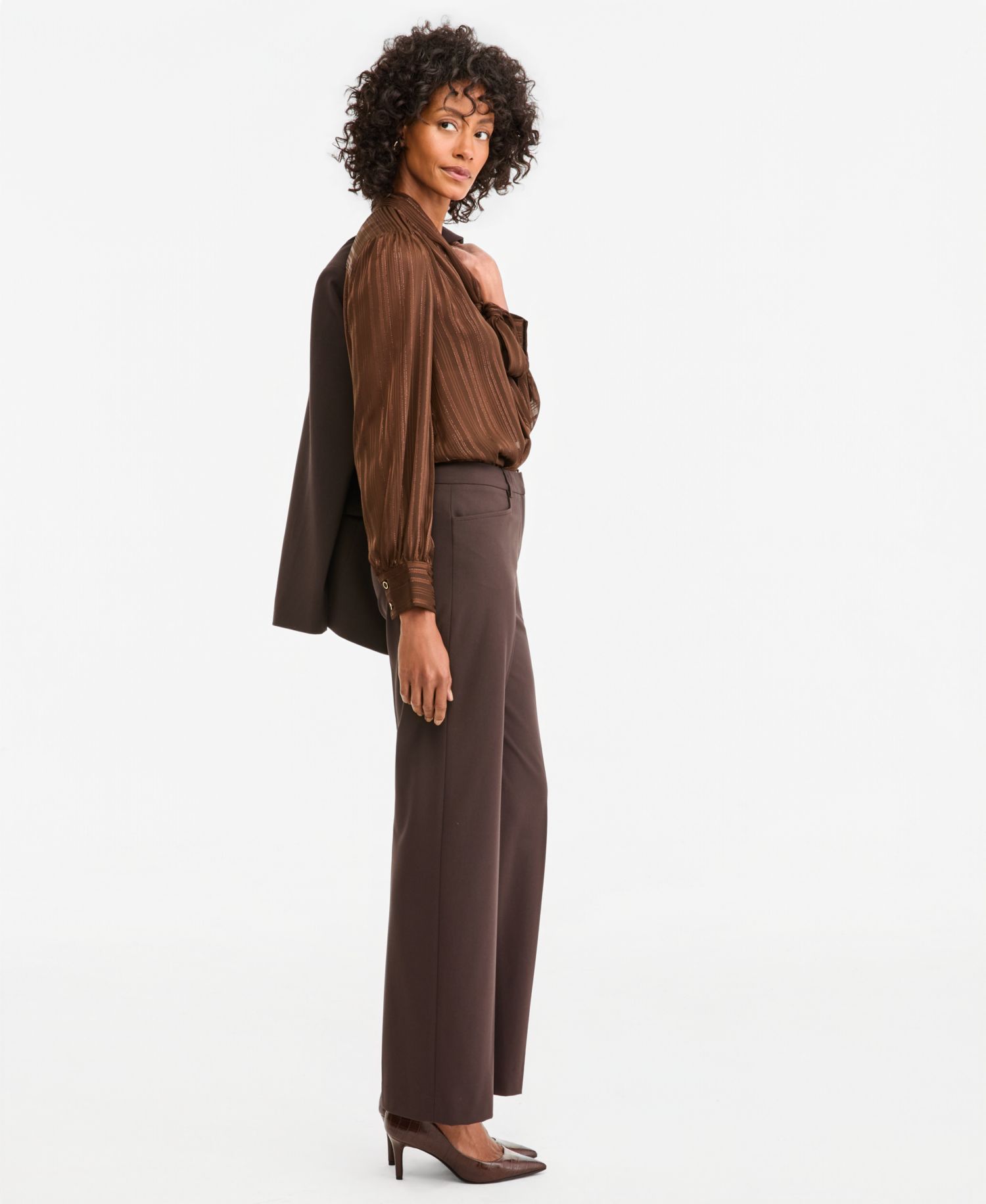 Women's Bird Eye Mid-Rise Flare-Leg Pants
