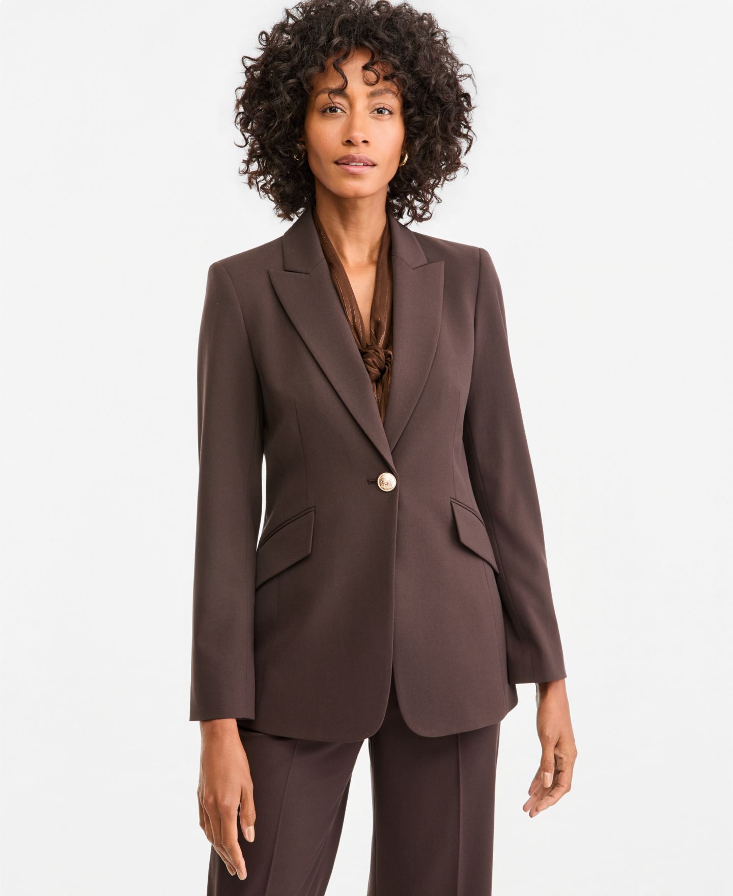 Женский пиджак Tahari ASL One Button Shoulder-Padded Blazer, цвет: Тёмно-коричневый — фото 1