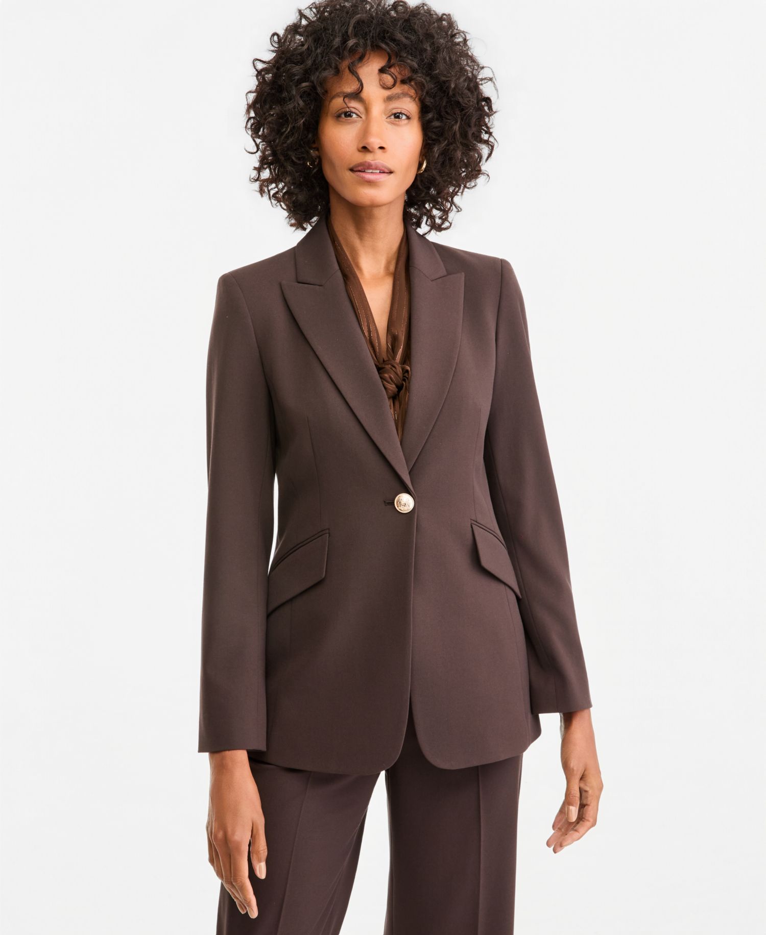 Women's One Button Shoulder-Padded Blazer