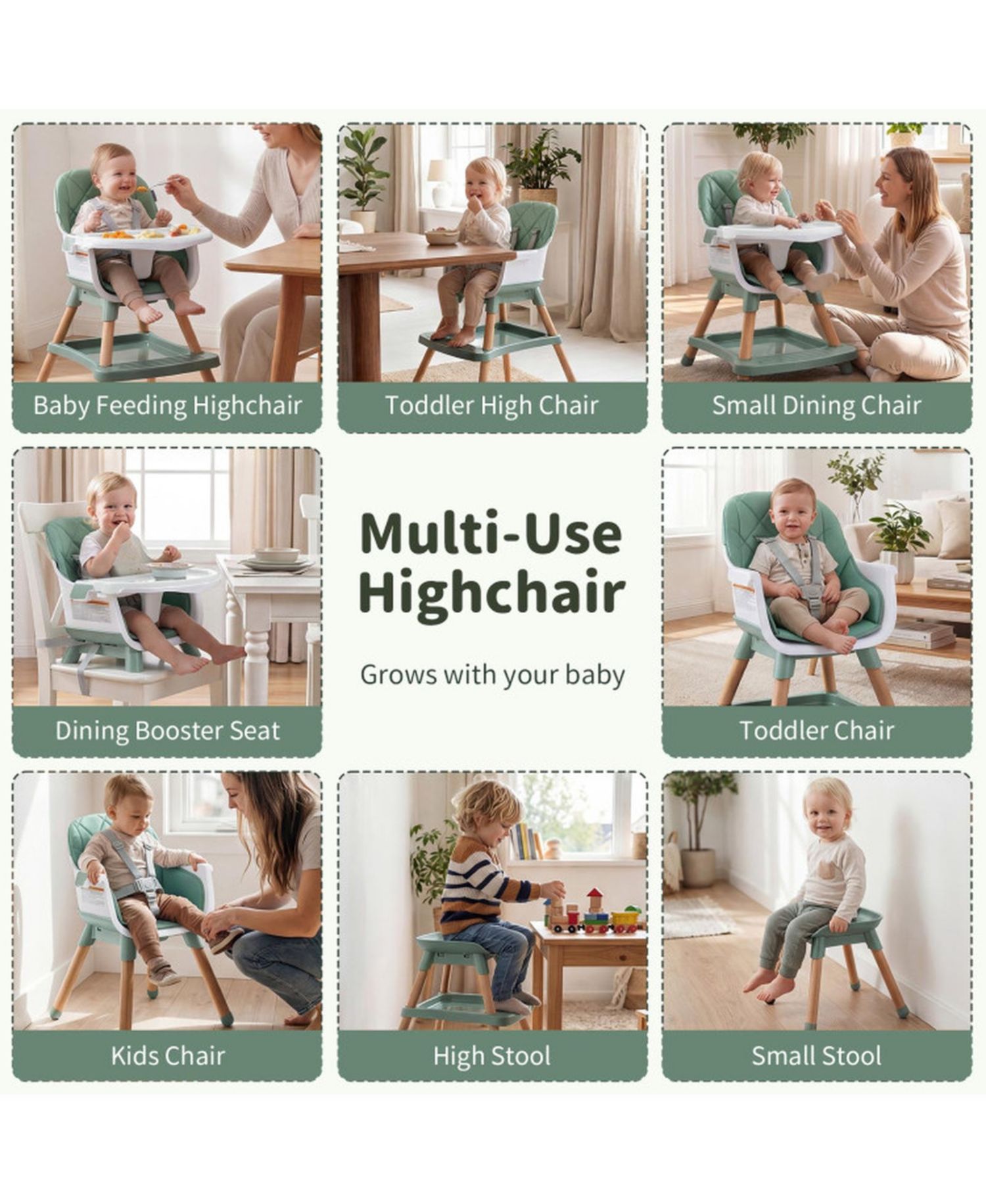 9-in-1 Convertible Baby High Chair with Adjustable Double Tray