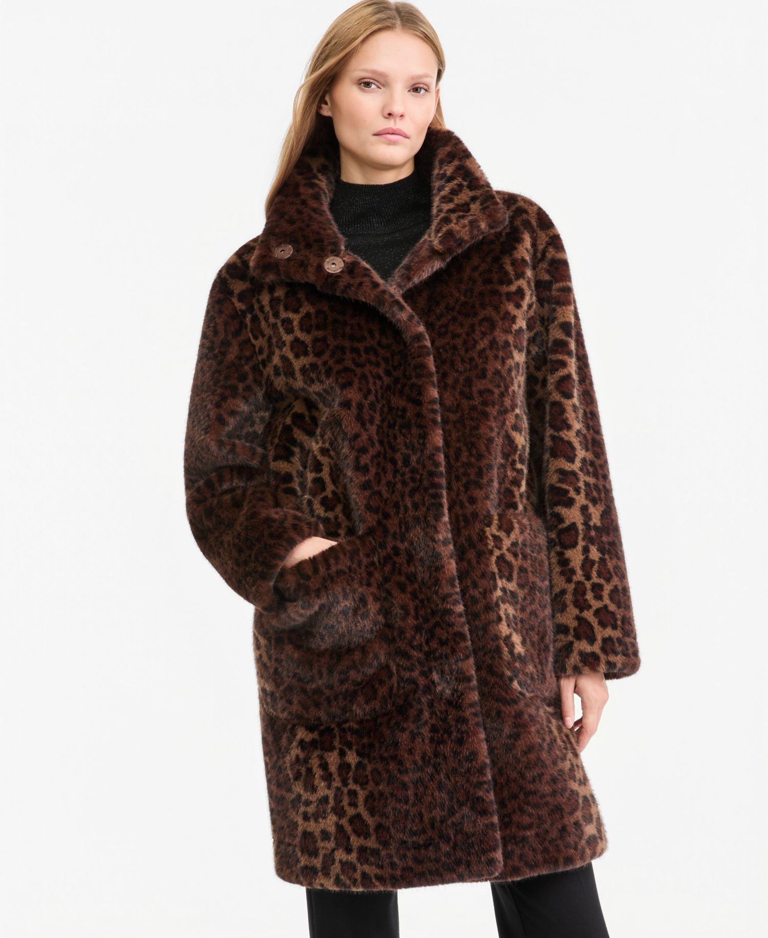 Women's Emilia Leopard-Print Faux-Fur Mid-Length Jacket, Macy's Exclusive