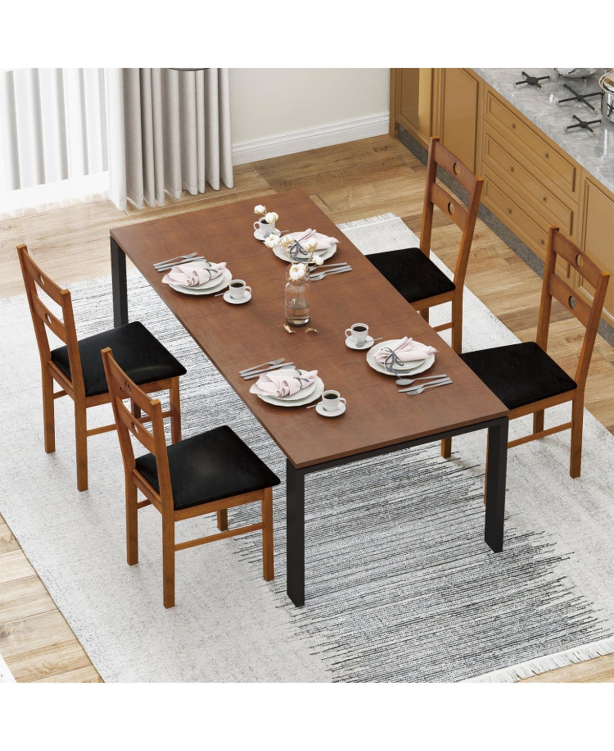 Sugift Armless Wooden Dining Chairs Set of 4 with Hollowed Backrest