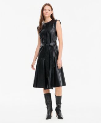 Women's Brenda Faux Leather A-Line Midi Dress