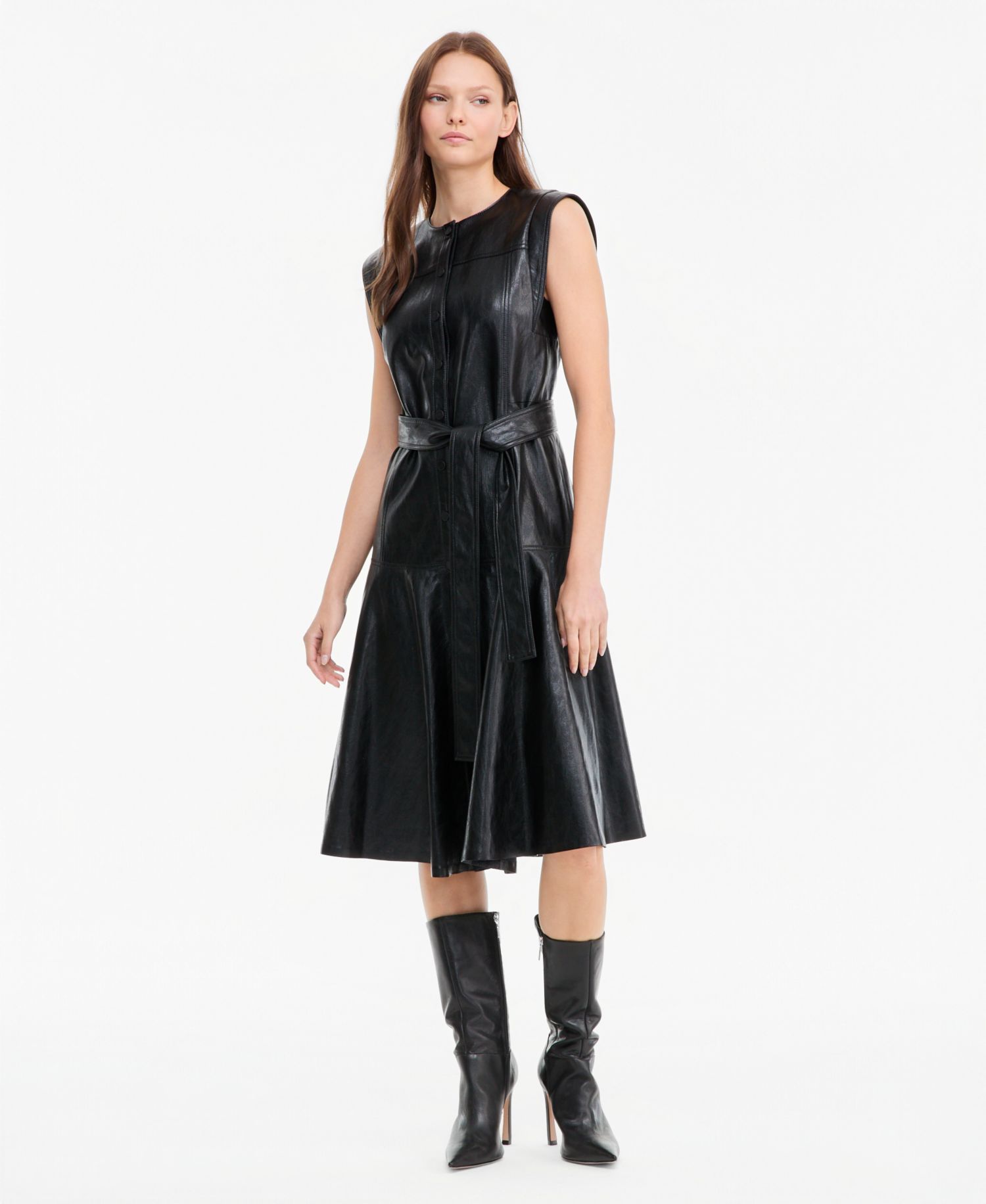 Women's Brenda Faux Leather A-Line Midi Dress