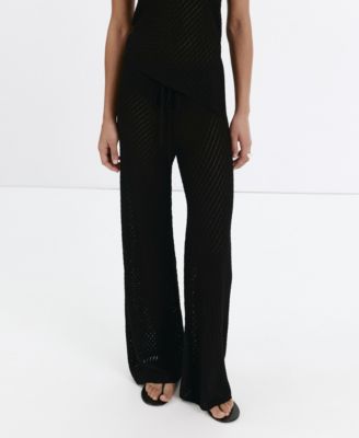 Women's Pull-On Straight-Leg Lace-Accented Knit Pants