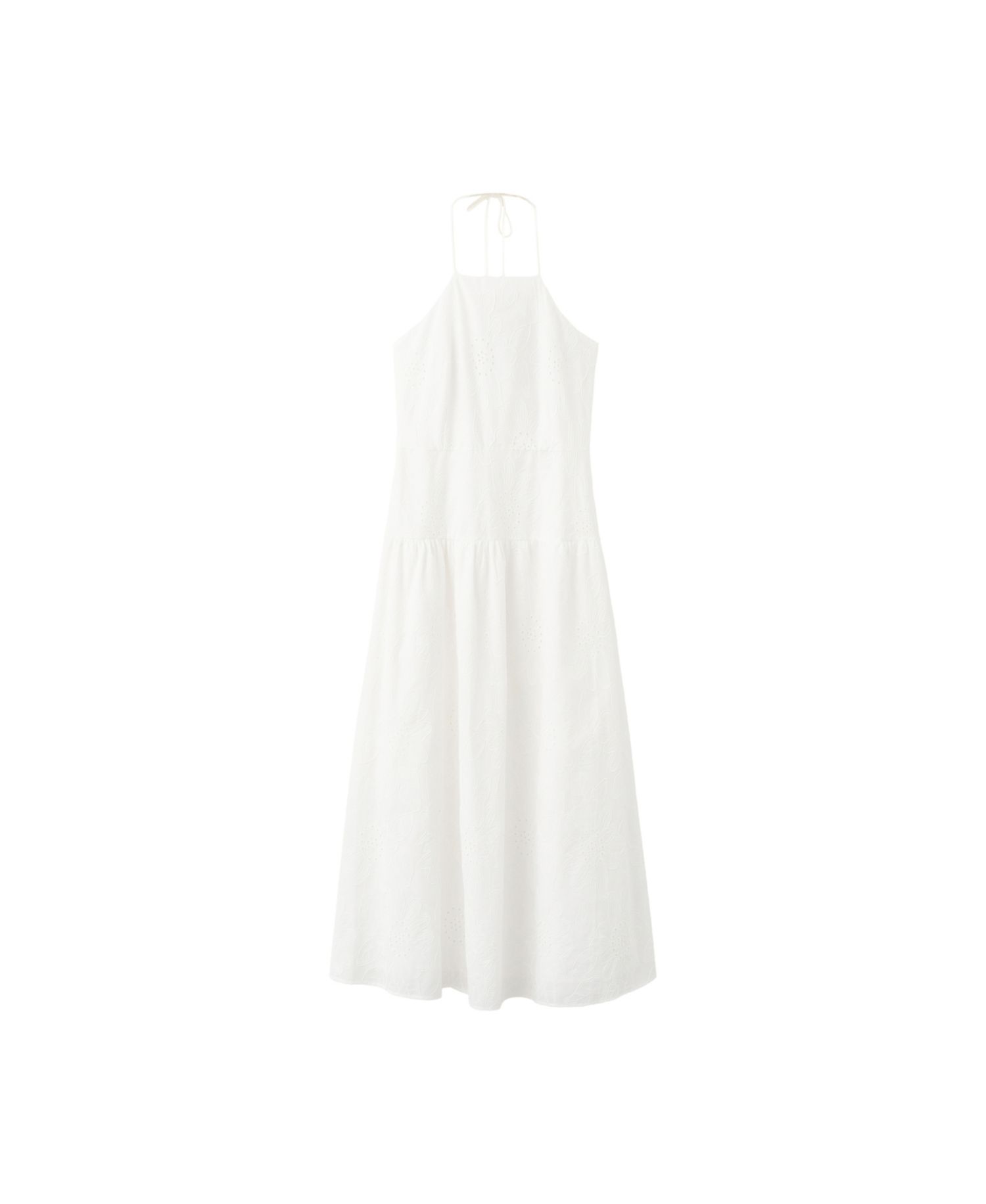 Women's Openwork-Embroidery Halter A-Line Cotton Dress
