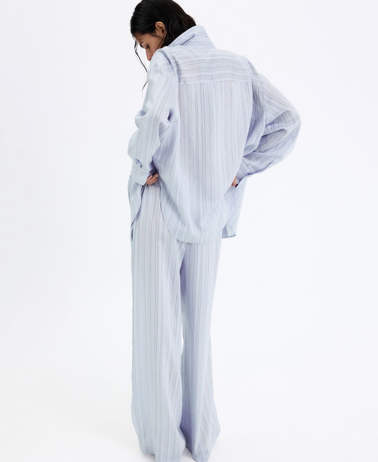 Женские брюки Mango Wide-Leg Striped, цвет: Синий — фото 3