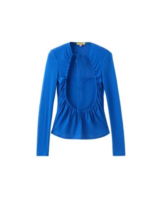Women's Ruched Overlay Long-Sleeve Cutout Top