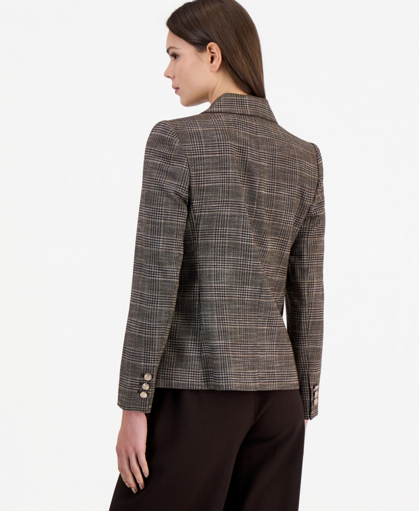 Женский пиджак Tahari ASL Plaid Double-Breasted Blazer, цвет: Тёмно-коричневая слоновая кость — фото 2