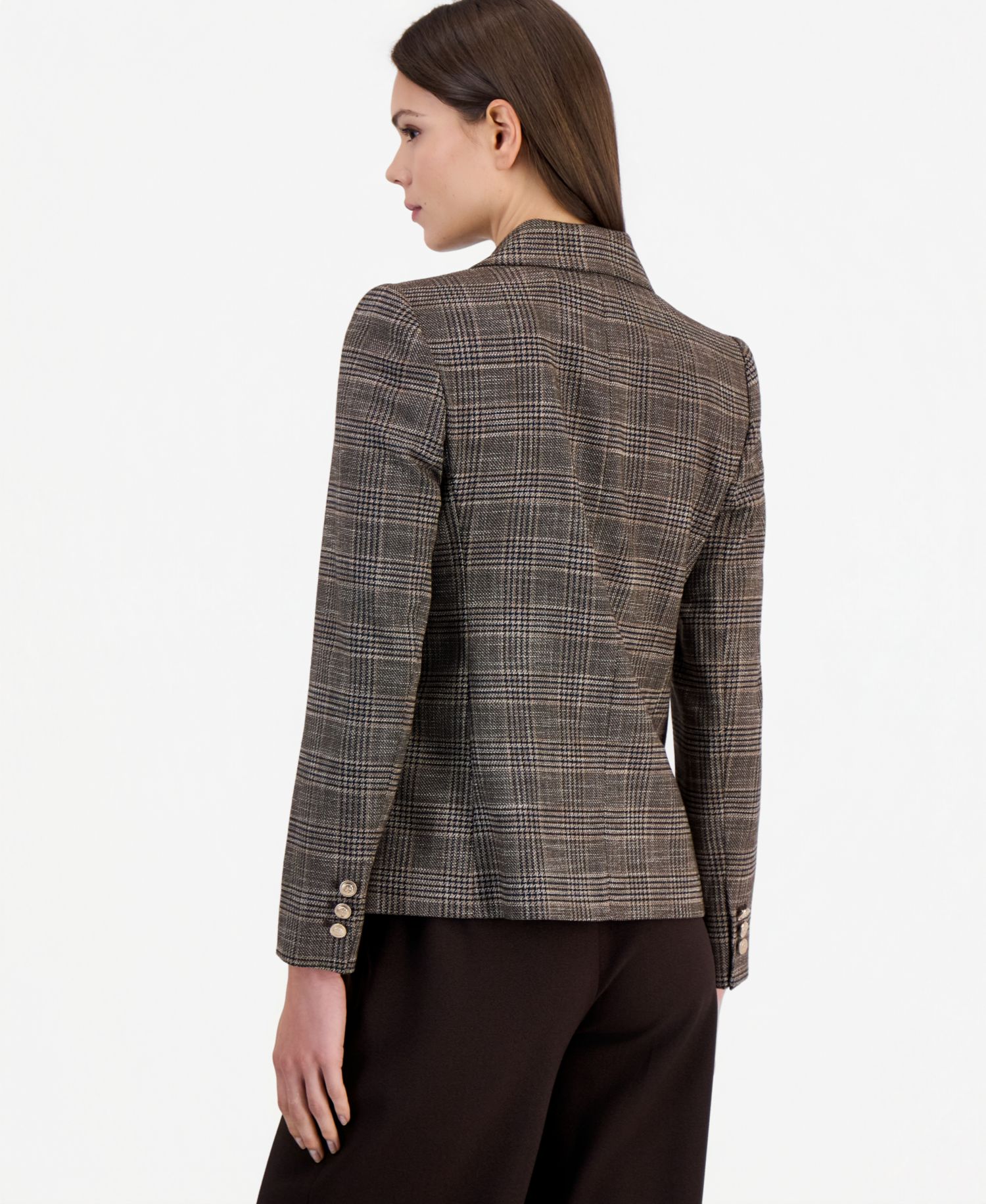 Petite Double Breasted Plaid Stretch Blazer