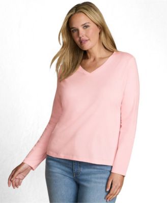 Plus Size Supima Cotton Long Sleeve V-Neck T-Shirt