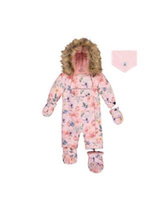 Baby Girls One Piece Snowsuit Adapted for Car Seats Floral Print