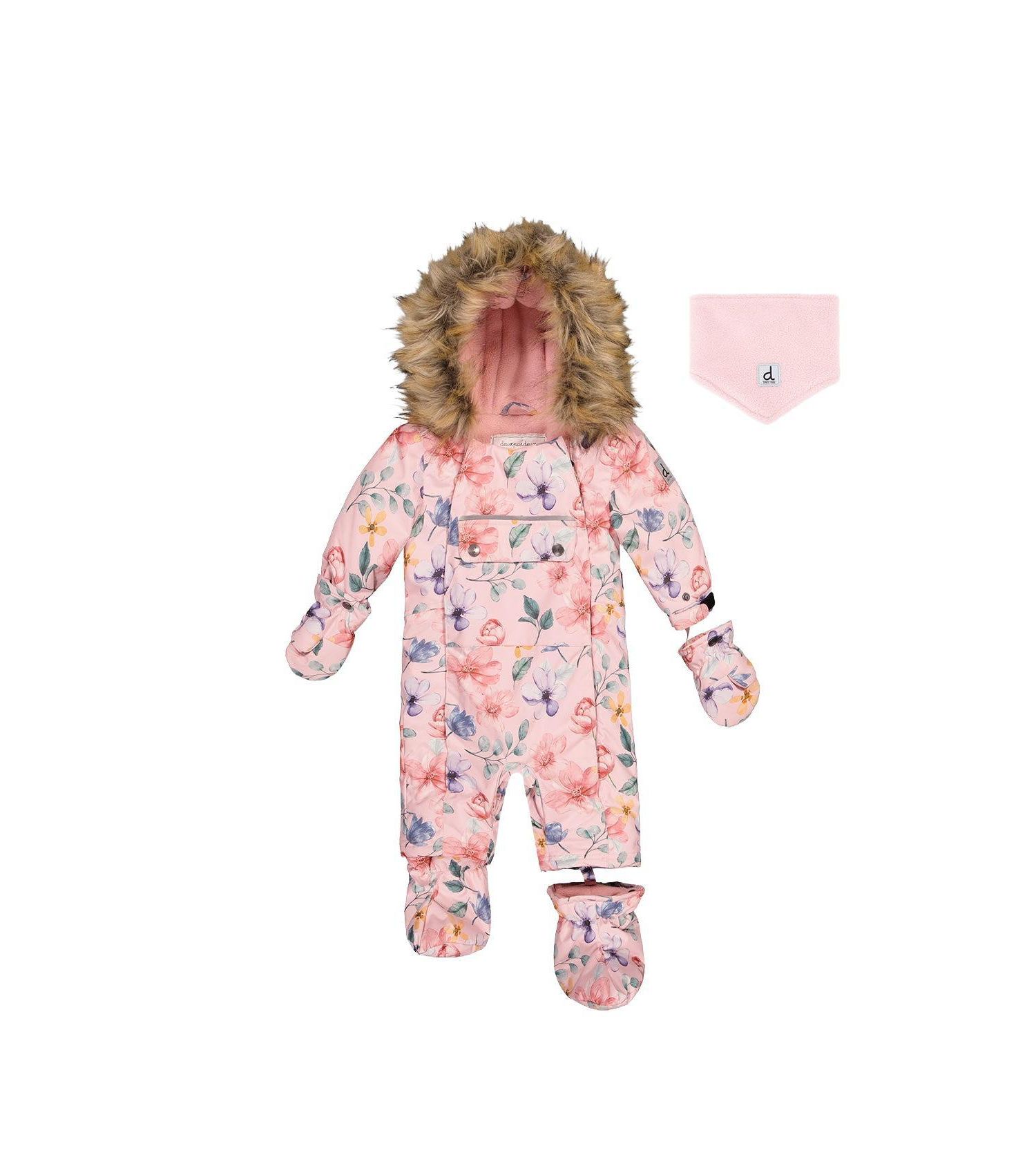 Baby Girls One Piece Snowsuit Adapted for Car Seats Floral Print