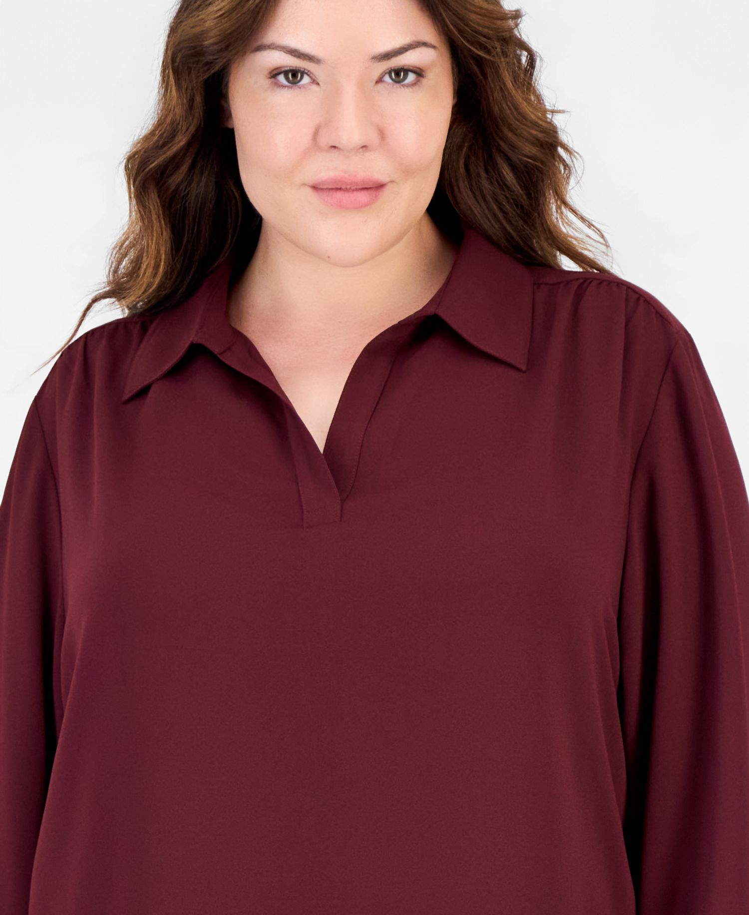 Plus Size Long-Sleeve Button-Down Roll-Tab Blouse