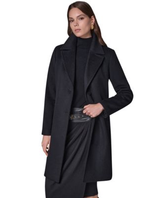 Women's Single-Breasted Notch Collar Wool-Cashmere Blend Lined Walker Coat
