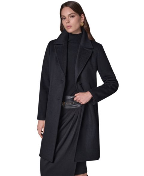 Женское пальто Donna Karan New York Single-Breasted Notch Collar Wool-Cashmere Blend Lined Walker, цвет: Чёрный
