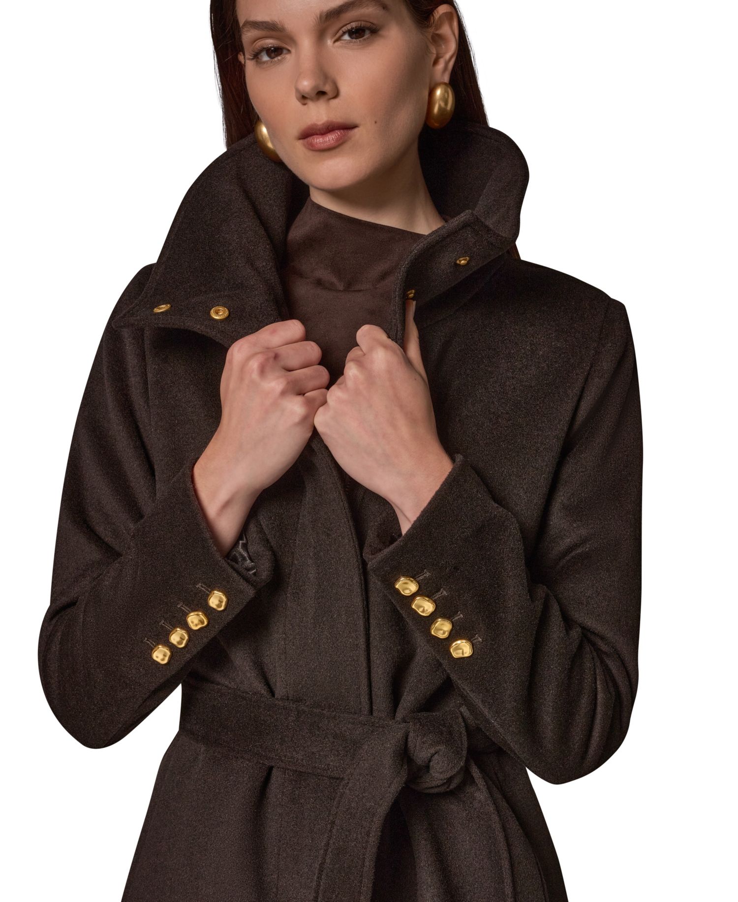 Women's Belted High-Collar Wool-Blend Coat