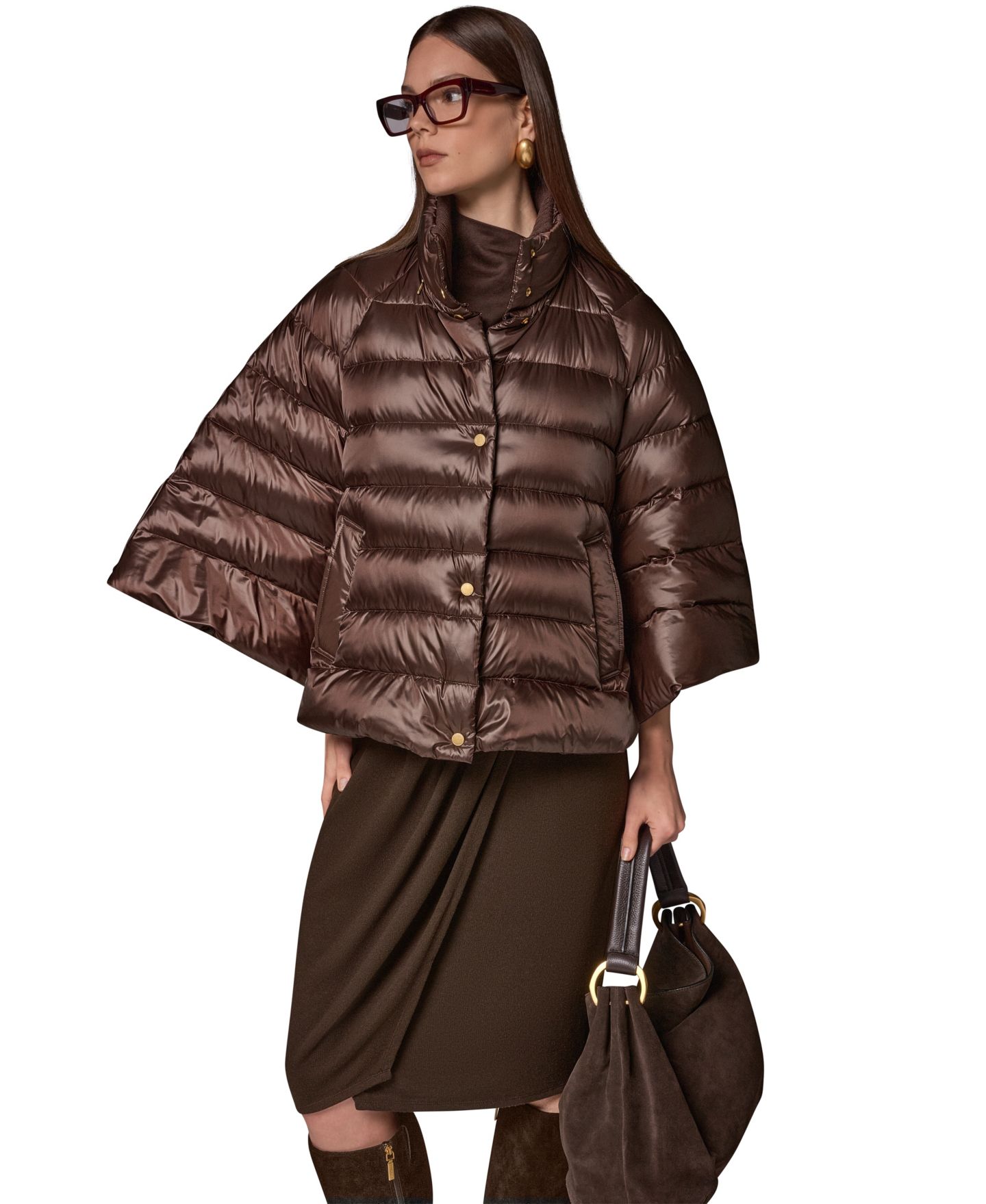 Женская куртка Donna Karan New York Stand-Collar Down Puffer Cape, цвет: Pearlized Express — фото 1