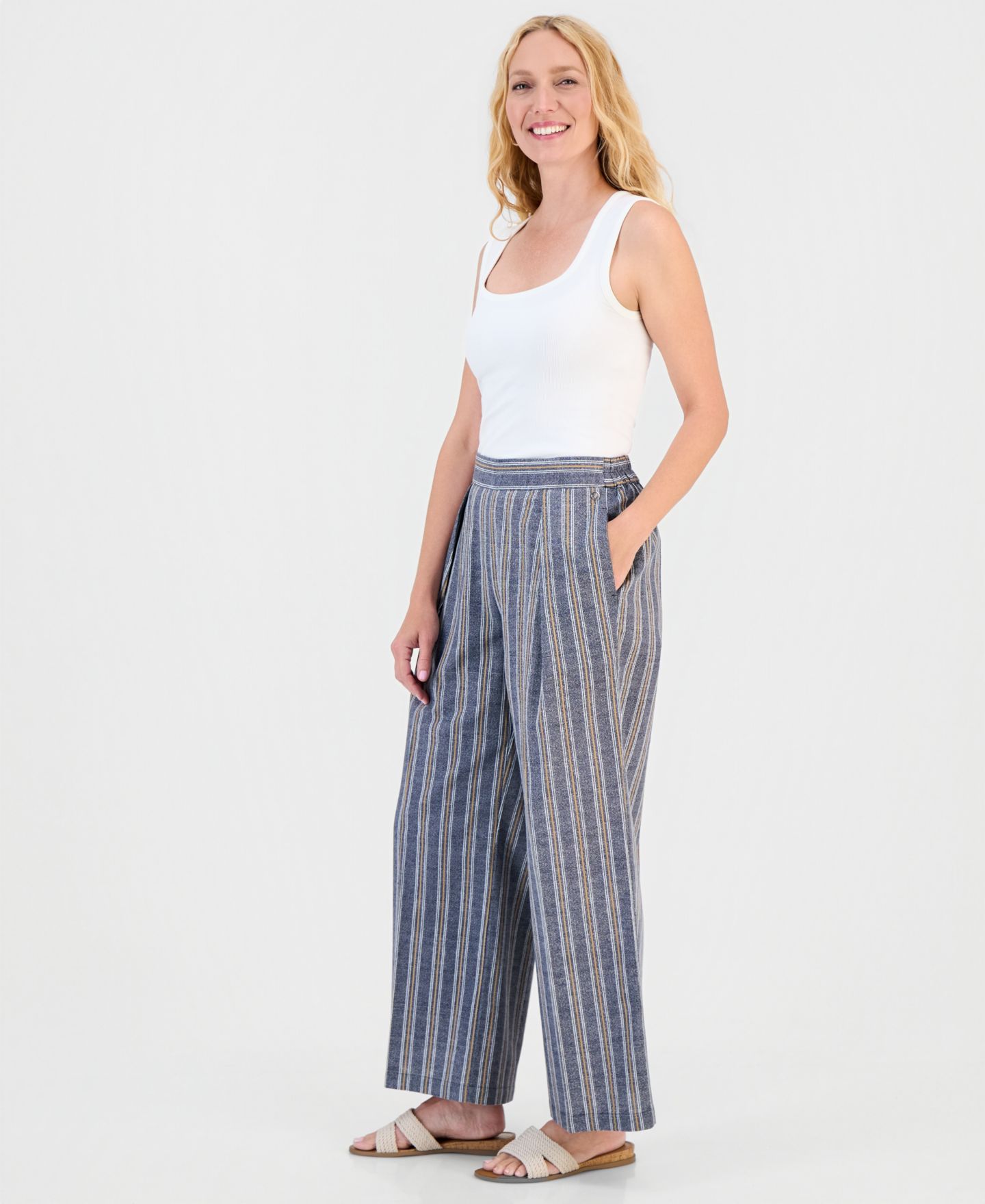 Женские брюки Nautica Pull-On Wide-Leg Striped, цвет: Небесно-голубой разноцветный — фото 2