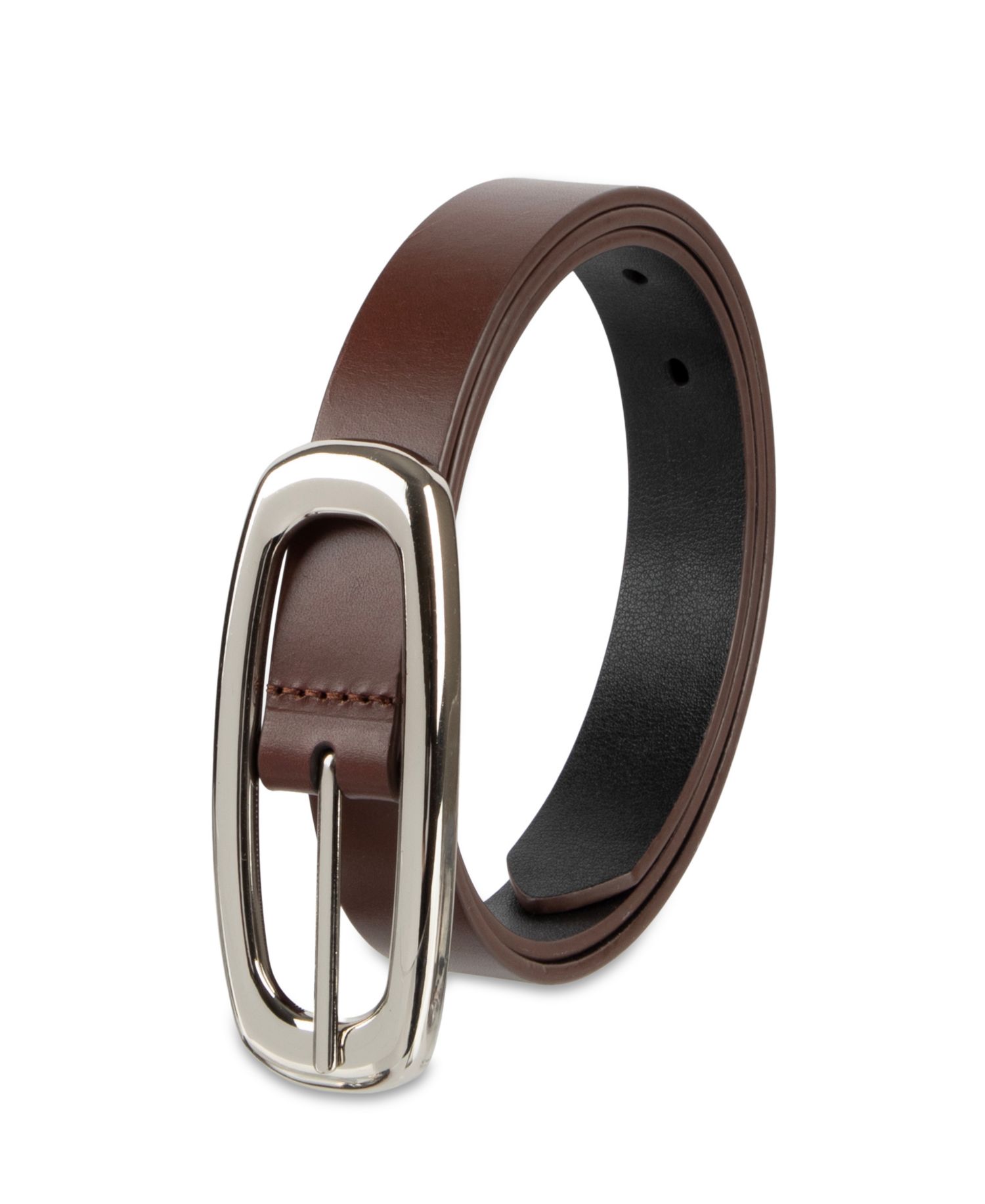 Skinny Oval Shaped Center Bar Buckle Reversible Dress Belt
