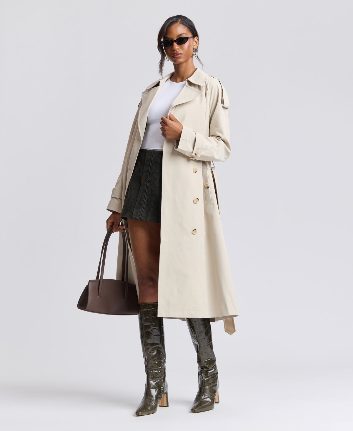 Avec Les Filles Women's Belted Double Breasted Trench Coat