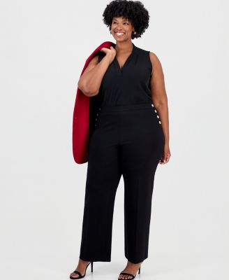 Plus Size Gold Button Wide-Leg High-Waisted Pants