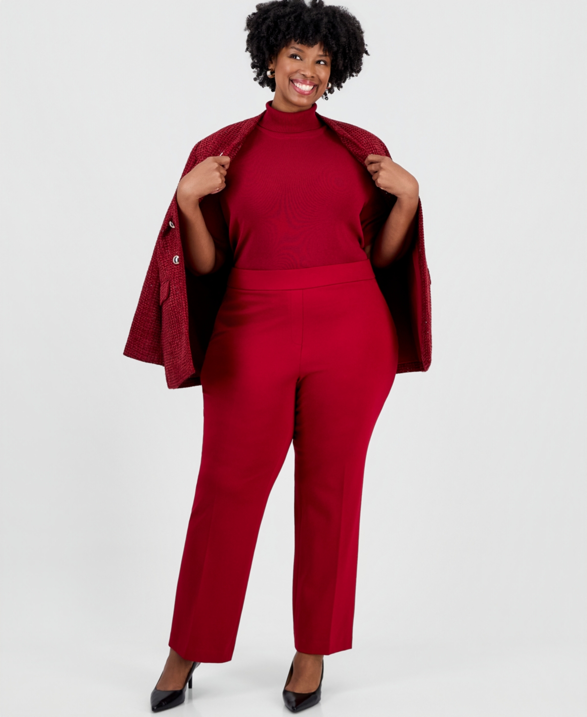 Anne Klein Plus Size Slash Pocket Straight-Leg Trouser - Titian Red