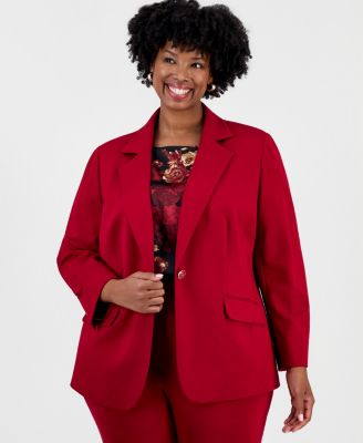 Plus Size Notch-Collar Shoulder-Padded Blazer