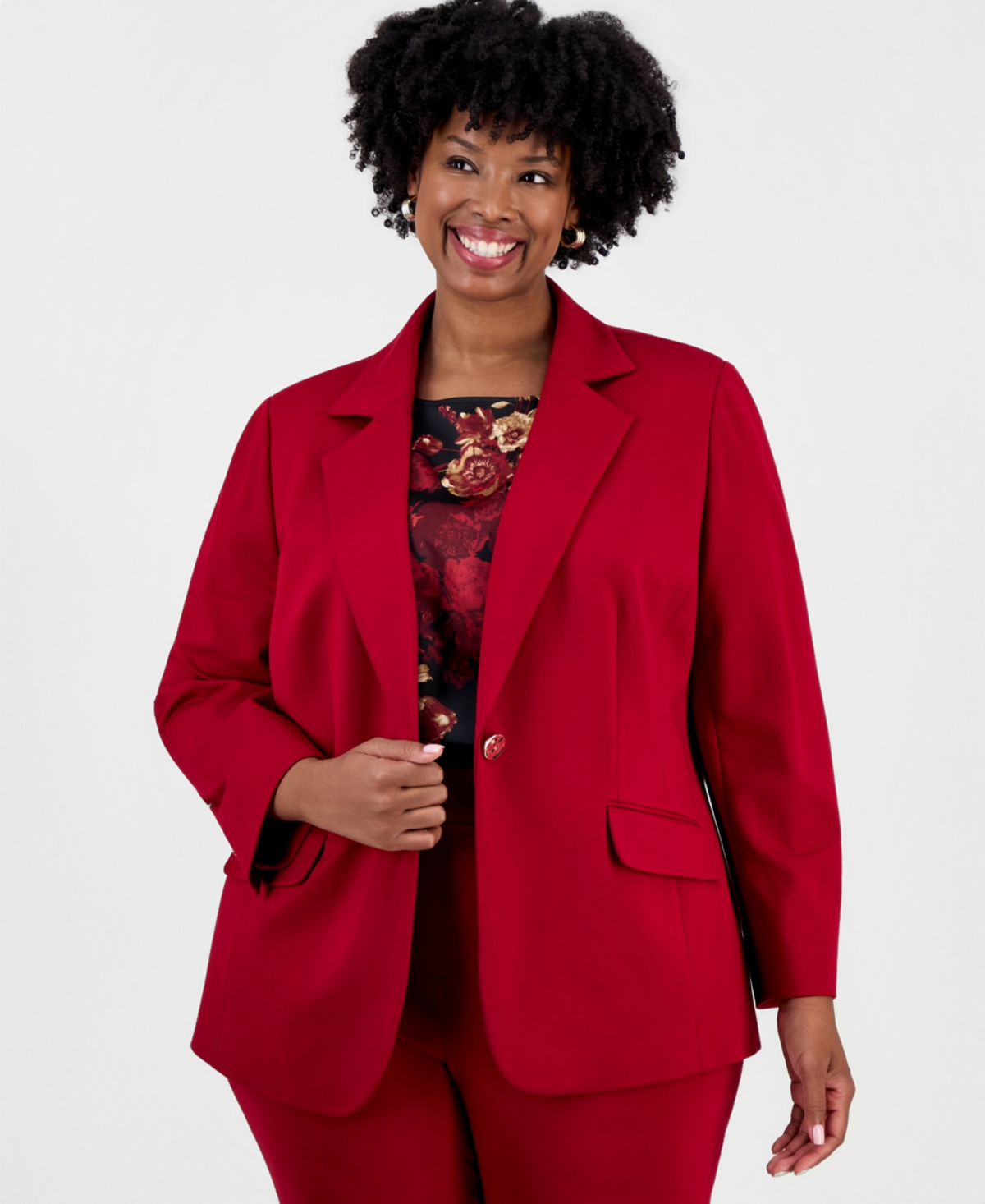 Anne Klein Plus Notch-Collar Shoulder-Padded Blazer