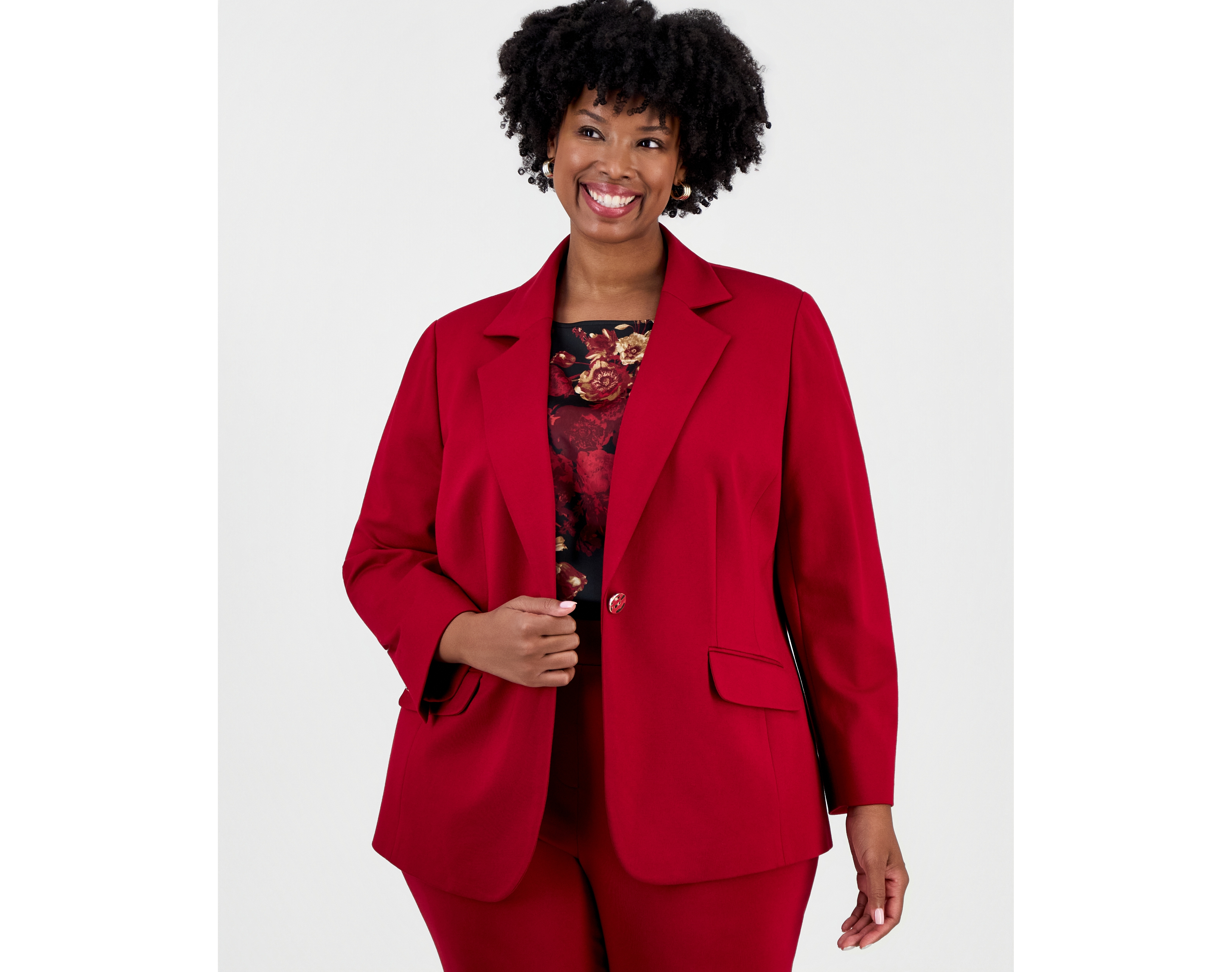 Anne Klein Plus Notch-Collar Shoulder-Padded Blazer