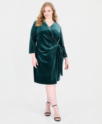 Plus Size Classic Wrap V-Neck 3/4-Sleeve Faux Wrap Dress