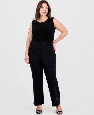 Plus Size Embellished Ankle Flare Pants