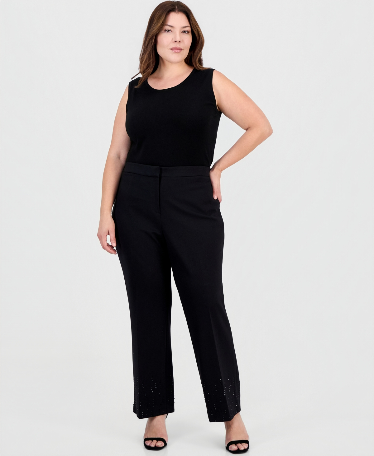 Anne Klein Plus Size Embellished Ankle Flare Pants - Anne Black