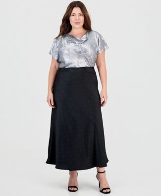 Plus Size High-Waisted Midi Embellished Skirt