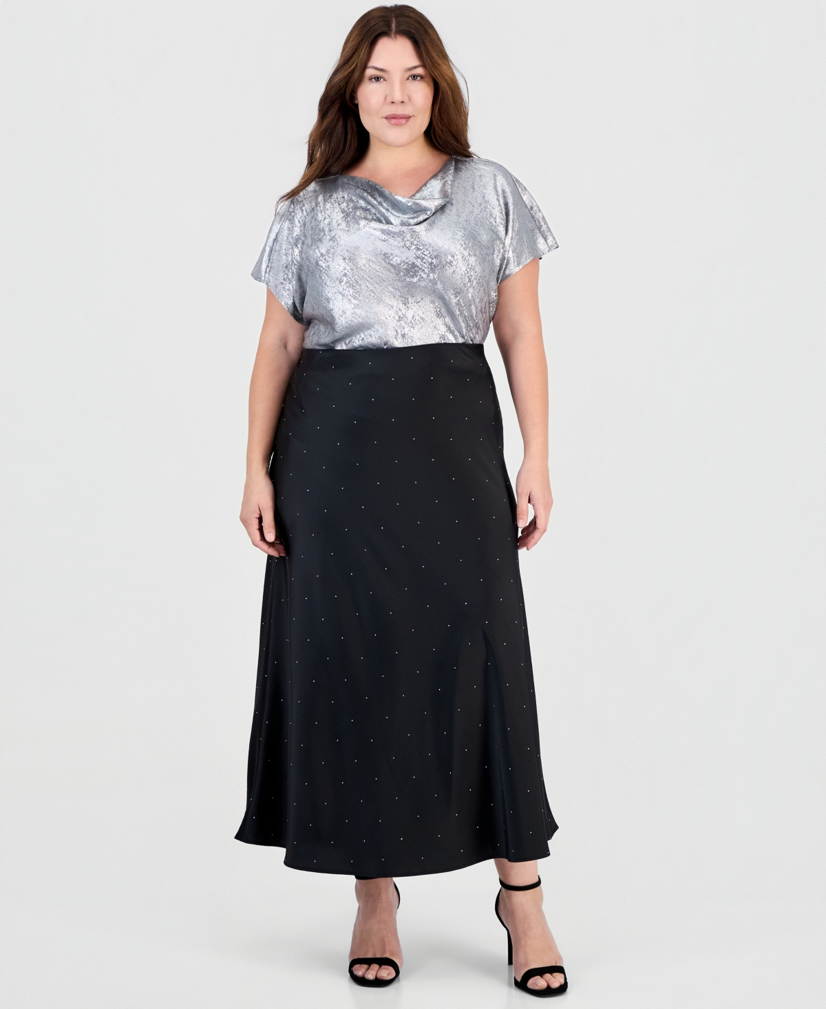 Anne Klein Plus Size High-Waisted Midi Embellished Skirt - Anne Black