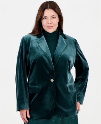 Plus Size Velvet Notched-Collar Blazer