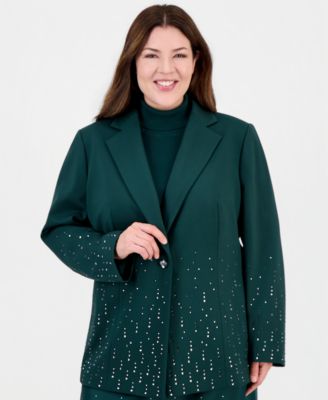 Plus Size Droplet-Embellished Statement Blazer