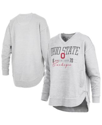 Women's Heather Gray Ohio State Buckeyes Marcus East Hall Poncho V-Neck Sweatshirt
