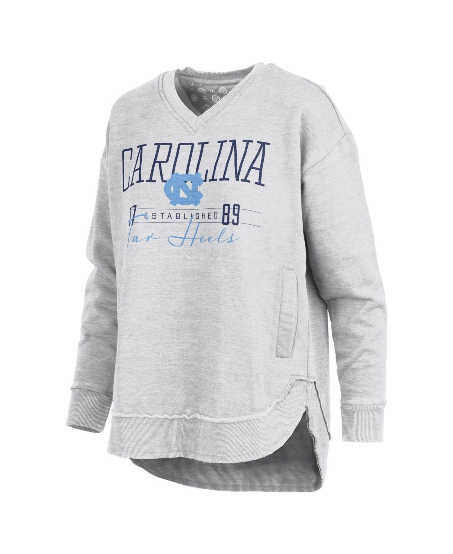 Women's Heather Gray North Carolina Tar Heels Marcus East Hall Poncho V-Neck Sweatshirt