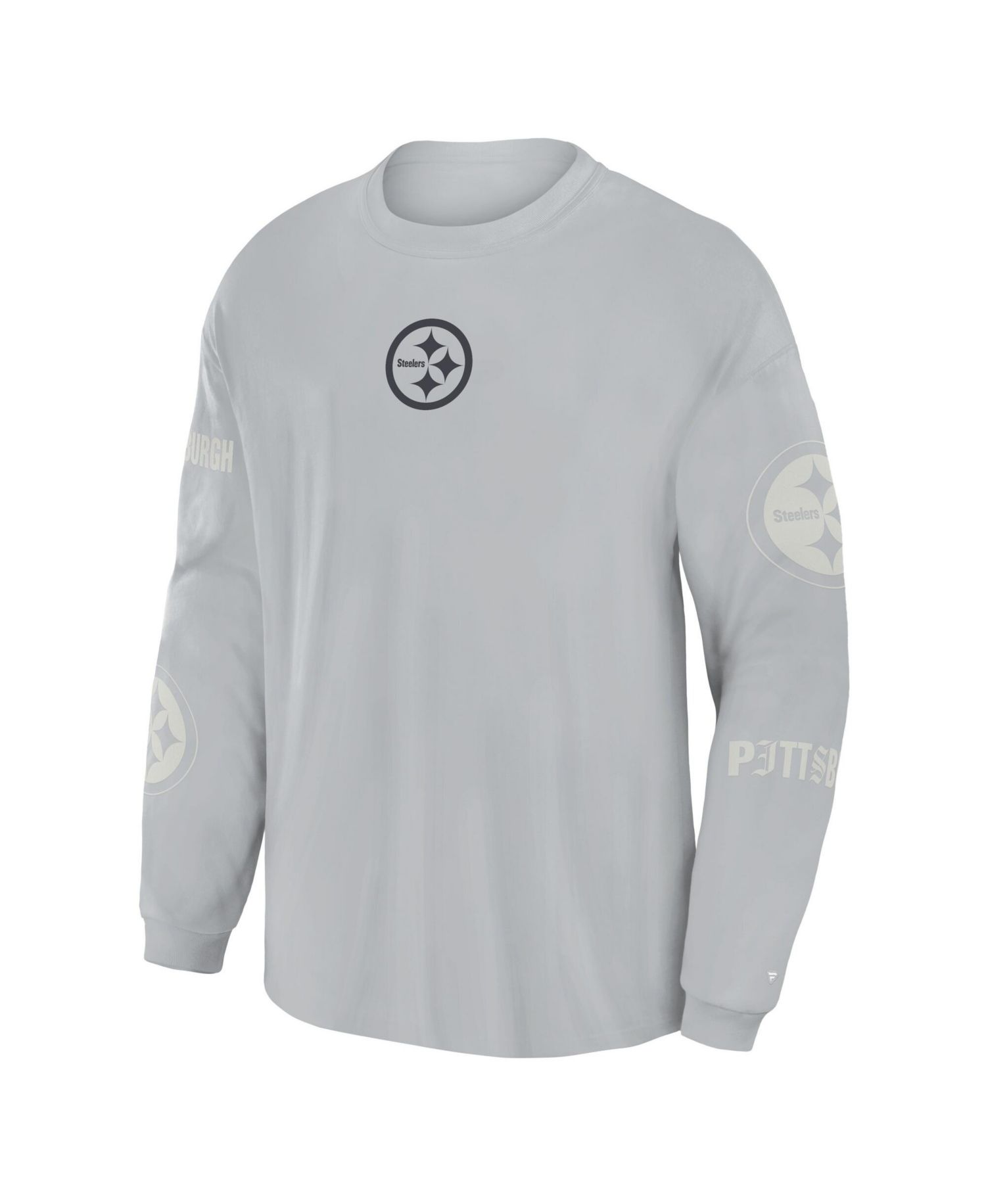 Men's Gray Pittsburgh Steelers Oversized Type Play Long Sleeve T-Shirt