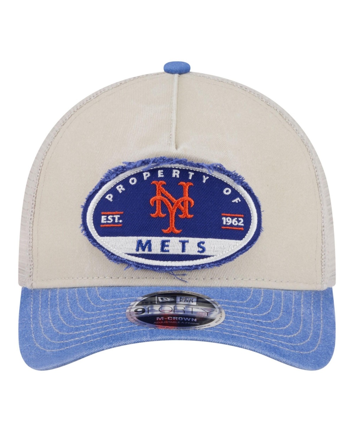 New Era Men's Light Beige/Royal New York Mets Frayed M-Crown A-Frame 9FORTY Trucker Adjustable Hat
