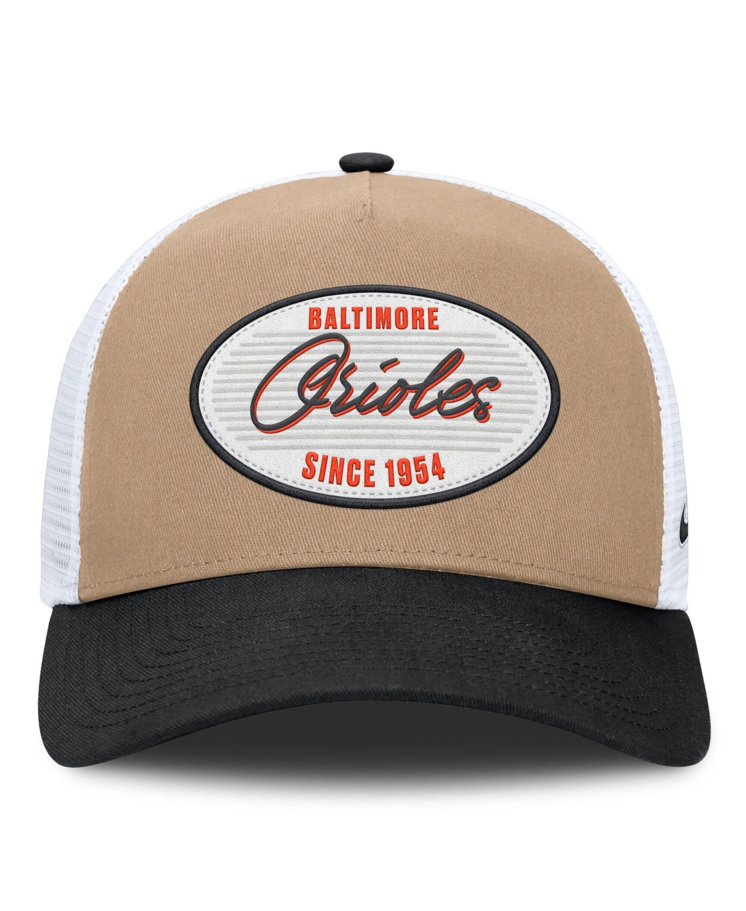 Men's Khaki/Black Baltimore Orioles Rise A-Frame Trucker Adjustable Hat