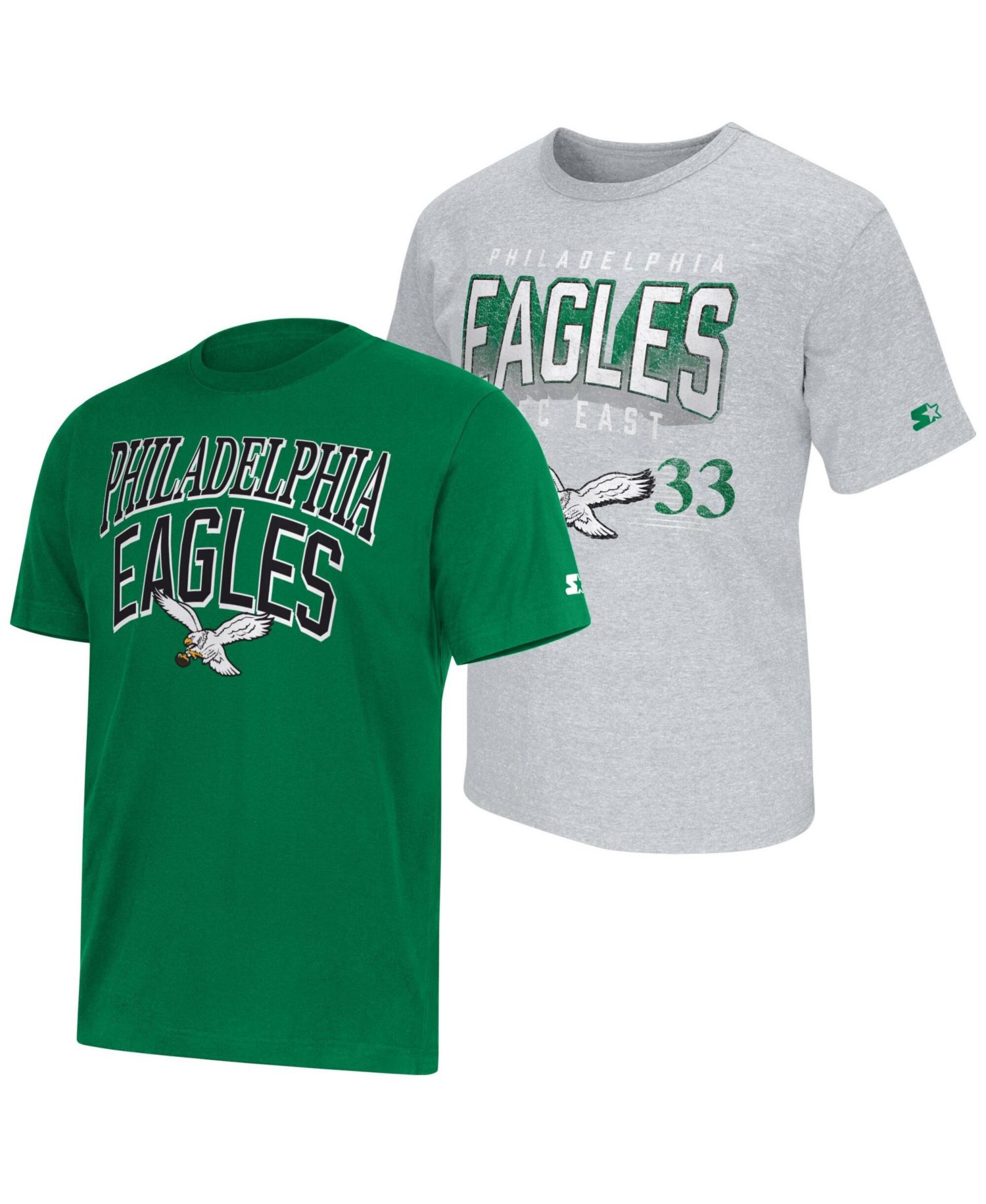 Men's 2-Pack Kelly Green/Gray Philadelphia Eagles Throwback Logo T-Shirt Set