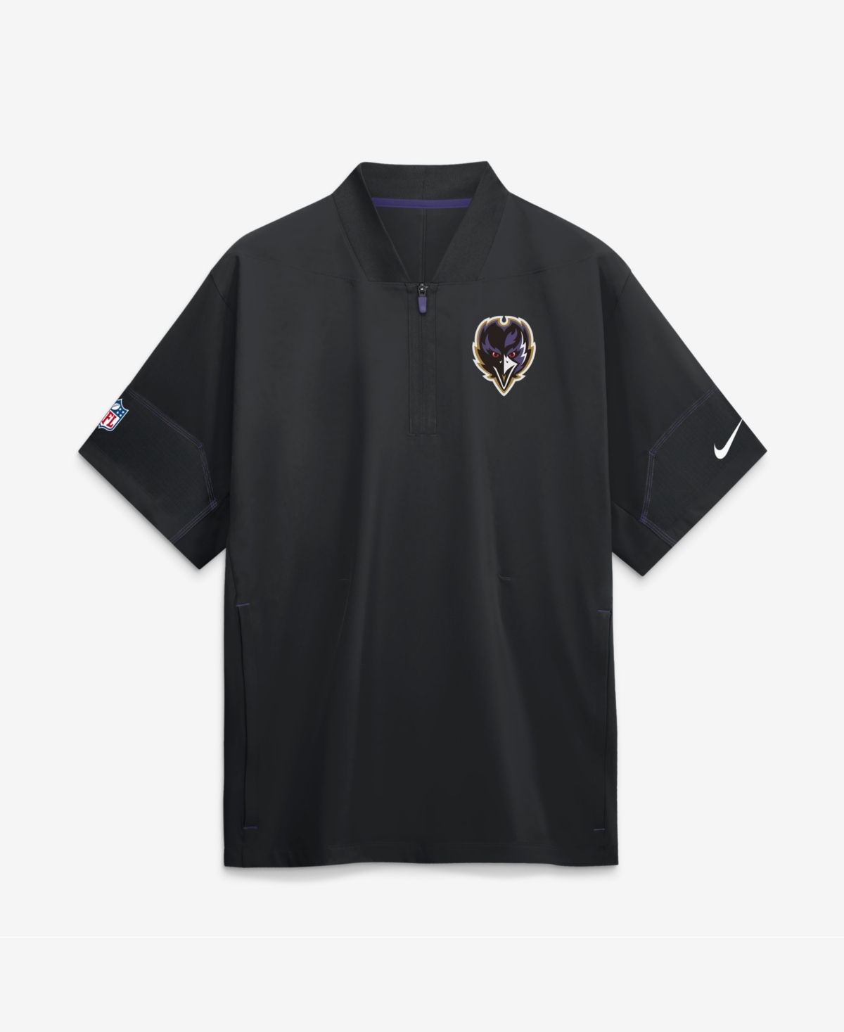 Nike Men's Black Baltimore Ravens Sideline Short Sleeve Quarter-Zip Coaches Jacket - Black