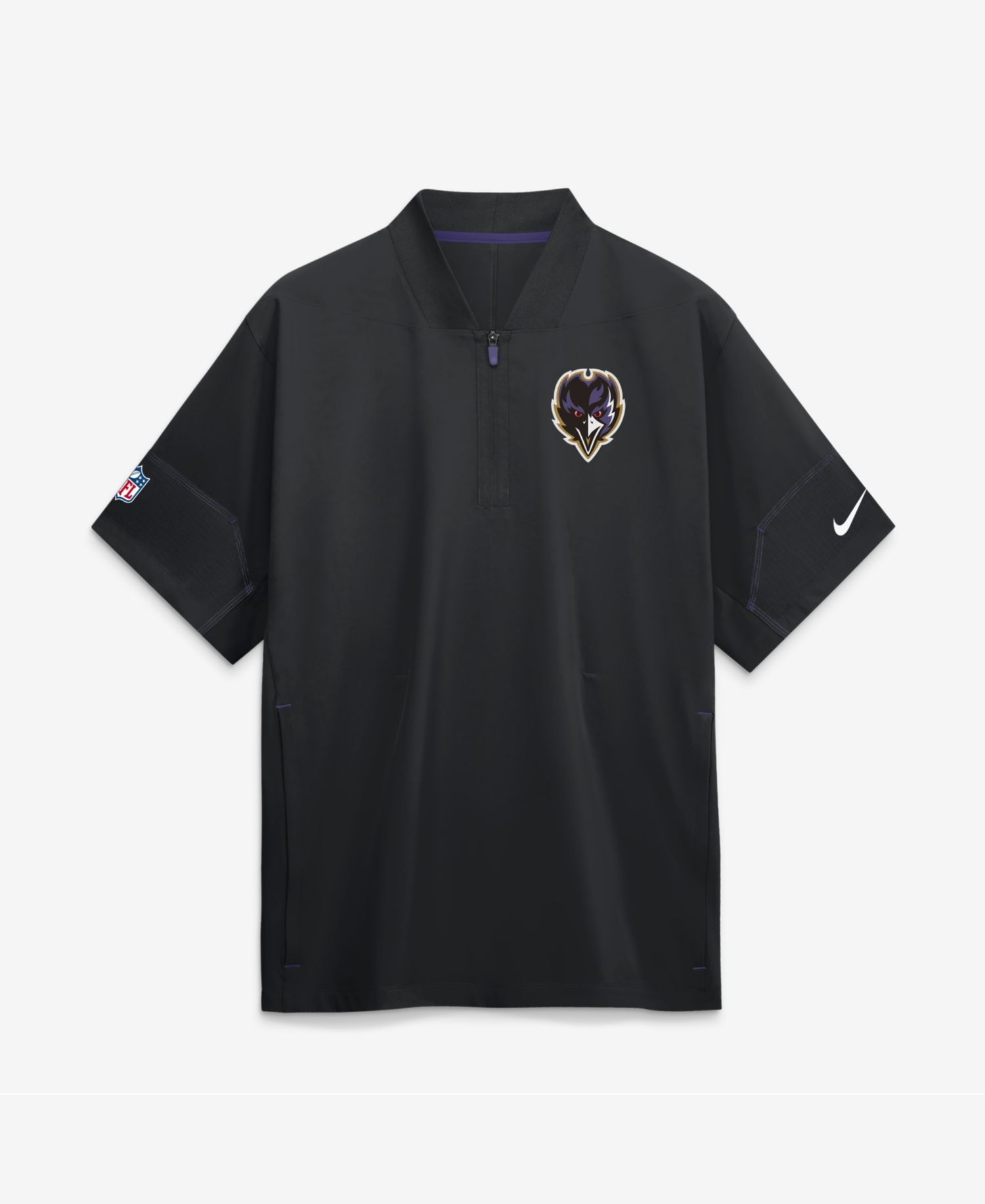 Men's Black Baltimore Ravens Sideline Short Sleeve Quarter-Zip Coaches Jacket