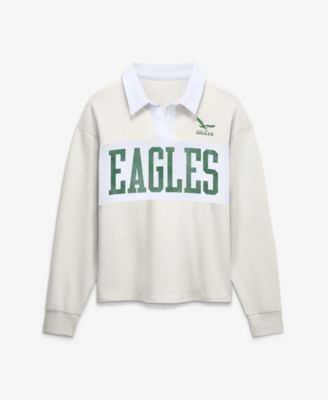 Women's Cream Philadelphia Eagles Heritage Play Action Rugby Long Sleeve Polo
