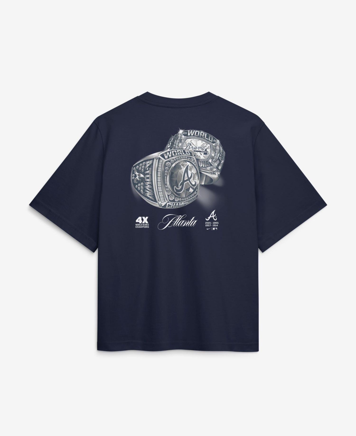 Women's Navy Atlanta Braves 4x Champions Ring Boxy T-Shirt