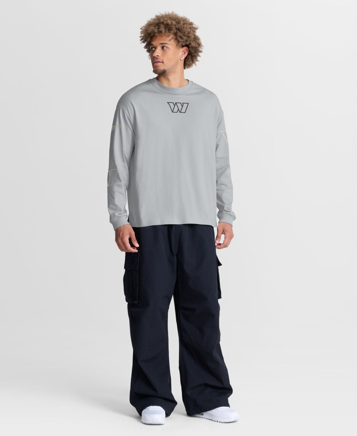 Men's Gray Washington Commanders Oversized Type Play Long Sleeve T-Shirt